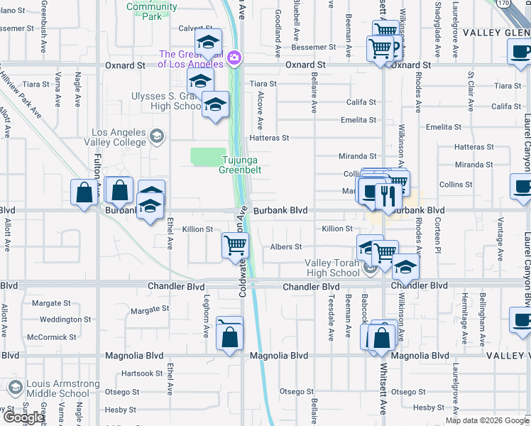 map of restaurants, bars, coffee shops, grocery stores, and more near in Los Angeles