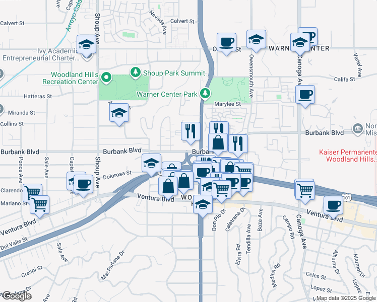 map of restaurants, bars, coffee shops, grocery stores, and more near in Los Angeles