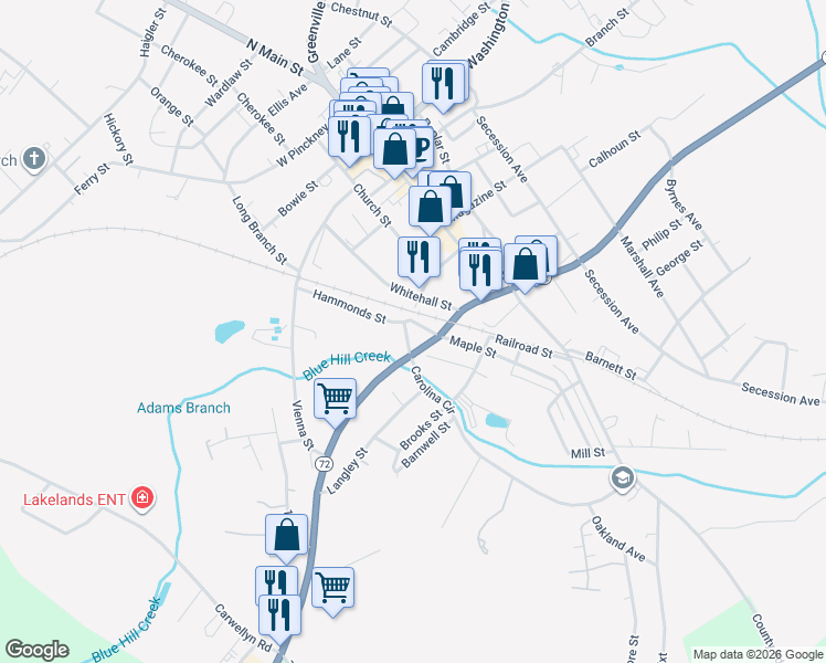 map of restaurants, bars, coffee shops, grocery stores, and more near 500 West Greenwood Street in Abbeville