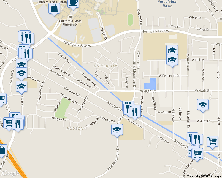 map of restaurants, bars, coffee shops, grocery stores, and more near 4834 Alta Drive in San Bernardino