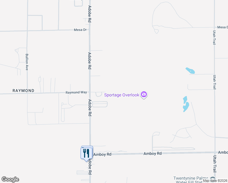 map of restaurants, bars, coffee shops, grocery stores, and more near 4561 Adobe Road in Twentynine Palms