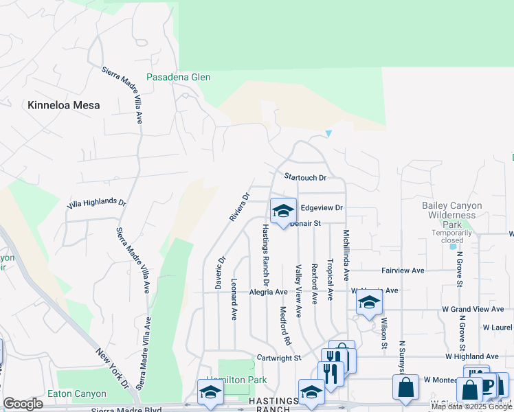 map of restaurants, bars, coffee shops, grocery stores, and more near 3690 Alder Lane in Pasadena