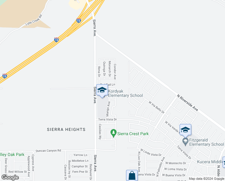 map of restaurants, bars, coffee shops, grocery stores, and more near 17012 Hal Lane in Fontana