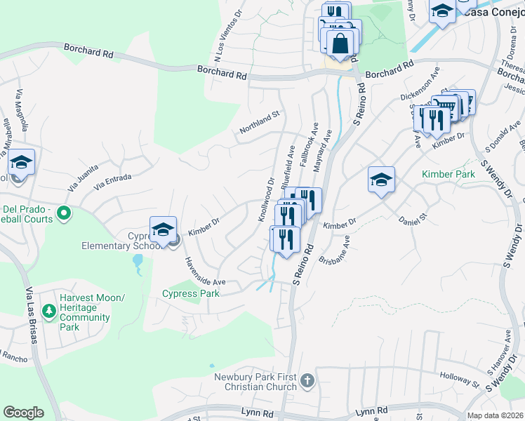 map of restaurants, bars, coffee shops, grocery stores, and more near 3846 Marcus Court in Thousand Oaks