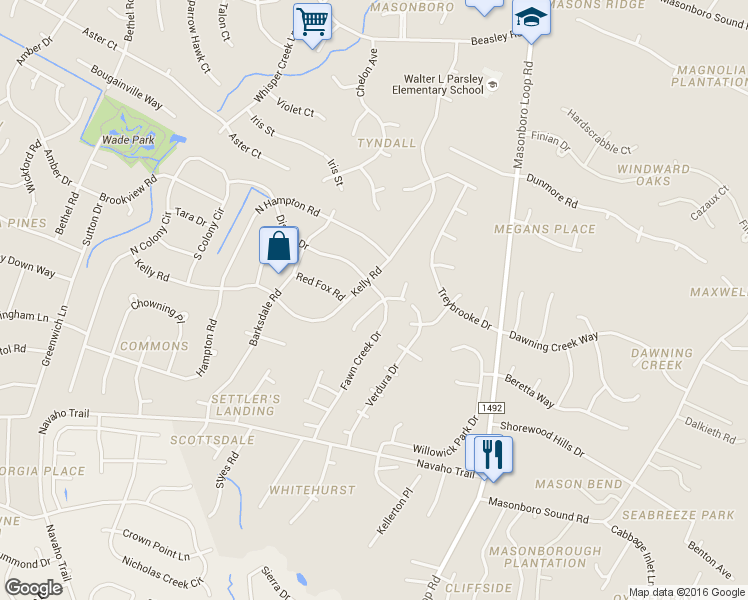 map of restaurants, bars, coffee shops, grocery stores, and more near 3805 Antelope Trail in Wilmington