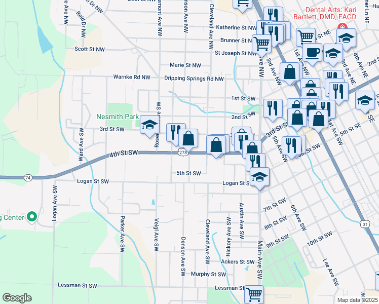 map of restaurants, bars, coffee shops, grocery stores, and more near 1416 4th St SW in Cullman