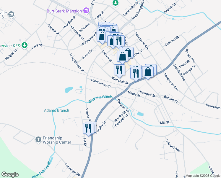 map of restaurants, bars, coffee shops, grocery stores, and more near 500 West Greenwood Street in Abbeville