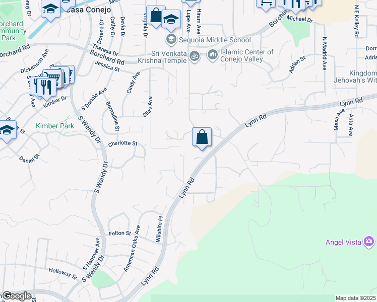 map of restaurants, bars, coffee shops, grocery stores, and more near 2775 Edgeview Court in Thousand Oaks