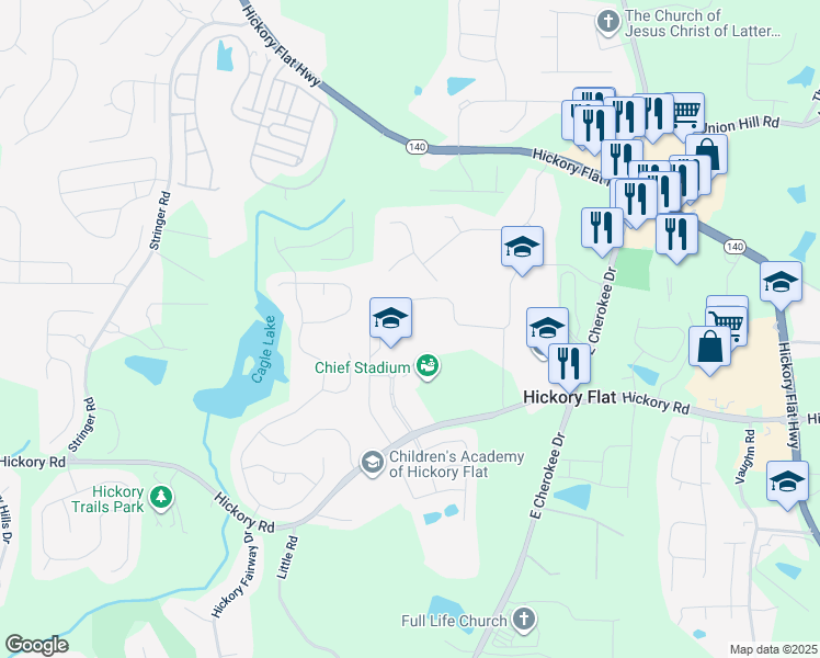 map of restaurants, bars, coffee shops, grocery stores, and more near 4485 Hickory Road in Canton