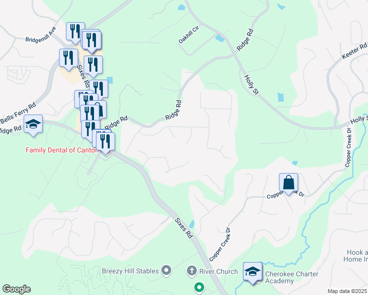 map of restaurants, bars, coffee shops, grocery stores, and more near 308 Golden Court in Canton