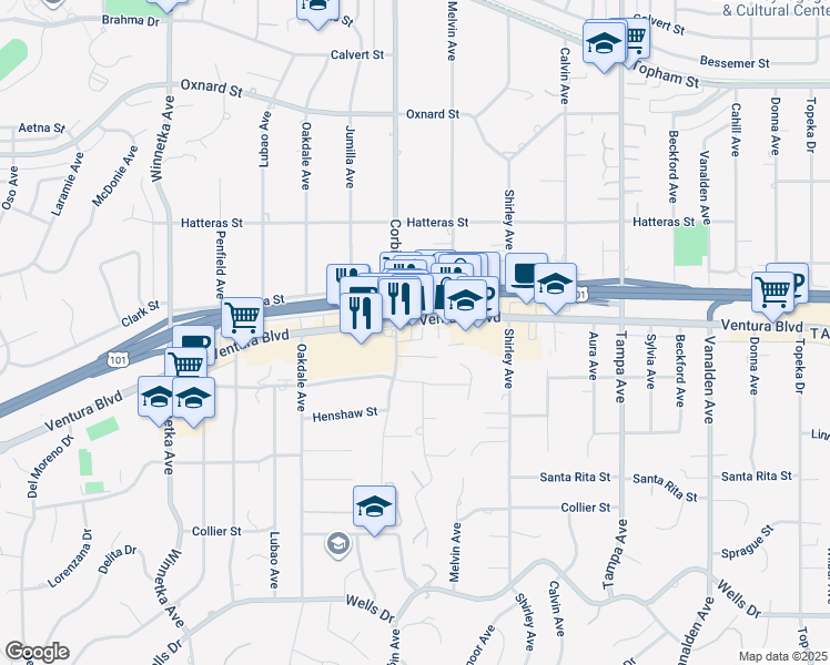 map of restaurants, bars, coffee shops, grocery stores, and more near in Los Angeles