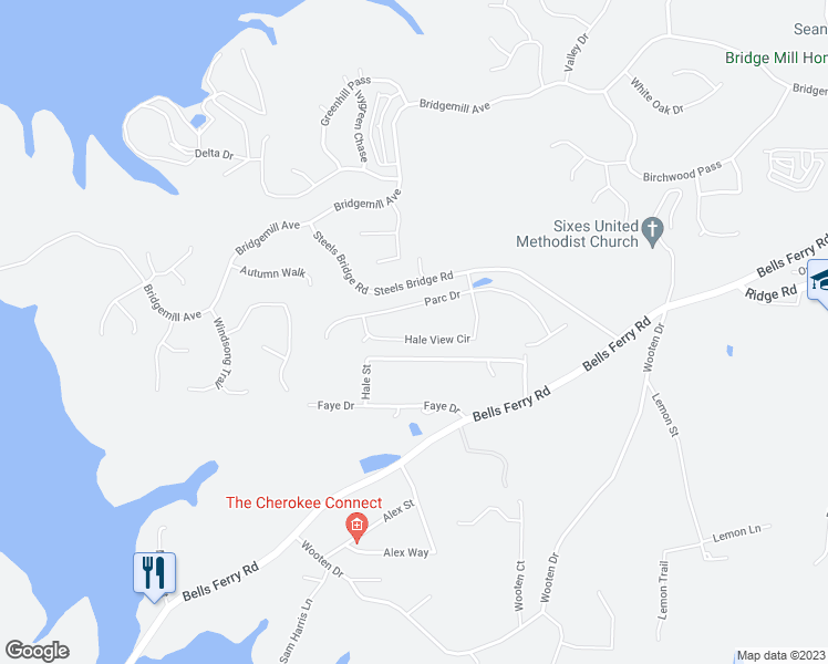 map of restaurants, bars, coffee shops, grocery stores, and more near 142 Hale View Circle in Canton