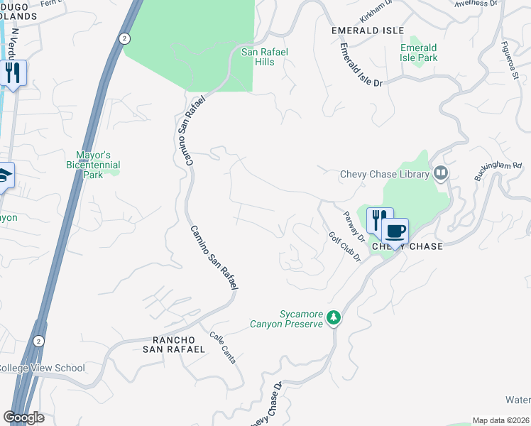 map of restaurants, bars, coffee shops, grocery stores, and more near 1425 Belleau Road in Glendale