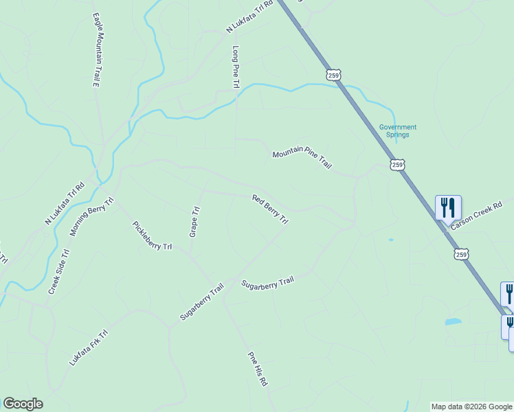 map of restaurants, bars, coffee shops, grocery stores, and more near 126 Mountain Pine Trail in Broken Bow