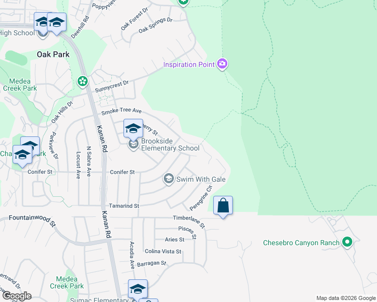 map of restaurants, bars, coffee shops, grocery stores, and more near 6600 Smoke Tree Avenue in Oak Park