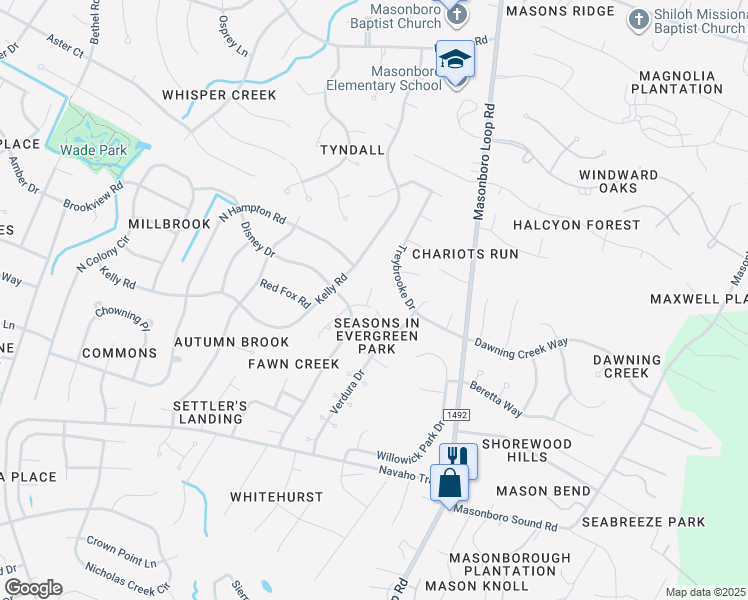 map of restaurants, bars, coffee shops, grocery stores, and more near 3801 Doe Clearing Court in Wilmington