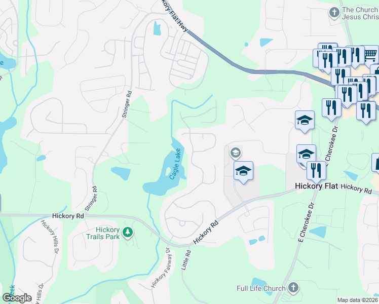 map of restaurants, bars, coffee shops, grocery stores, and more near 643 Stoneview Drive in Holly Springs