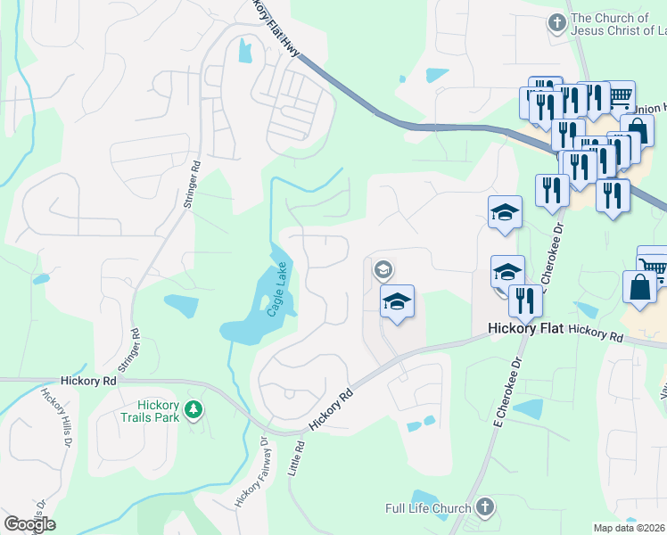 map of restaurants, bars, coffee shops, grocery stores, and more near 736 Bridgeview Drive in Holly Springs