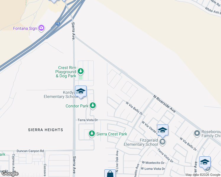 map of restaurants, bars, coffee shops, grocery stores, and more near 4026 North Lemonwood Avenue in Rialto