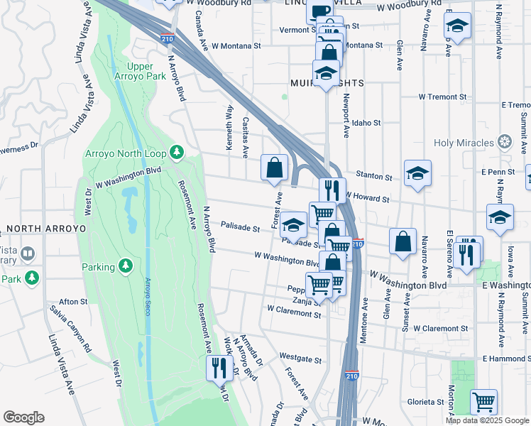 map of restaurants, bars, coffee shops, grocery stores, and more near 643 Del Monte Street in Pasadena