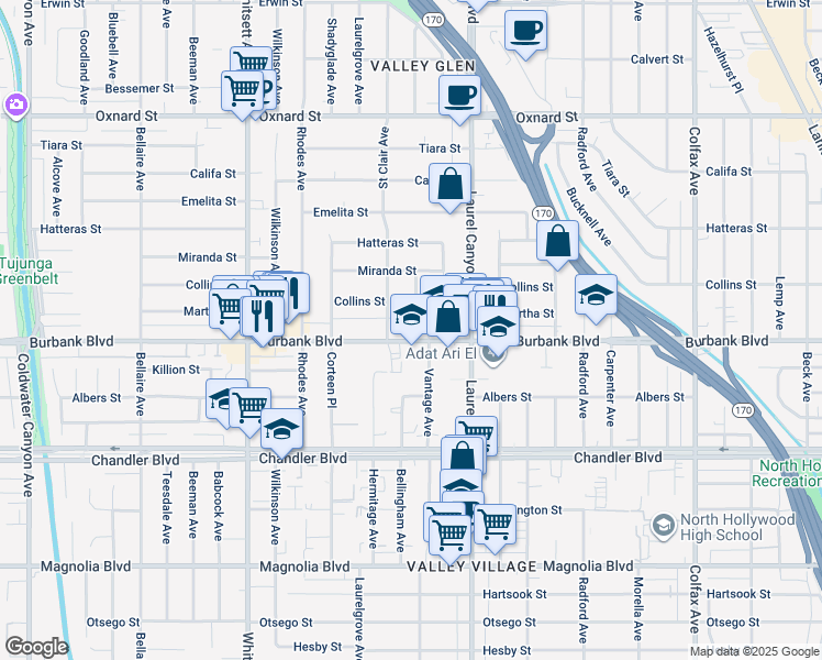 map of restaurants, bars, coffee shops, grocery stores, and more near 5624 Saint Clair Avenue in Los Angeles