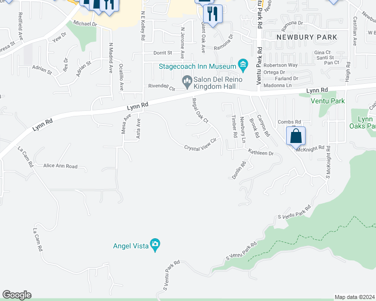 map of restaurants, bars, coffee shops, grocery stores, and more near 1748 Crystal View Circle in Thousand Oaks