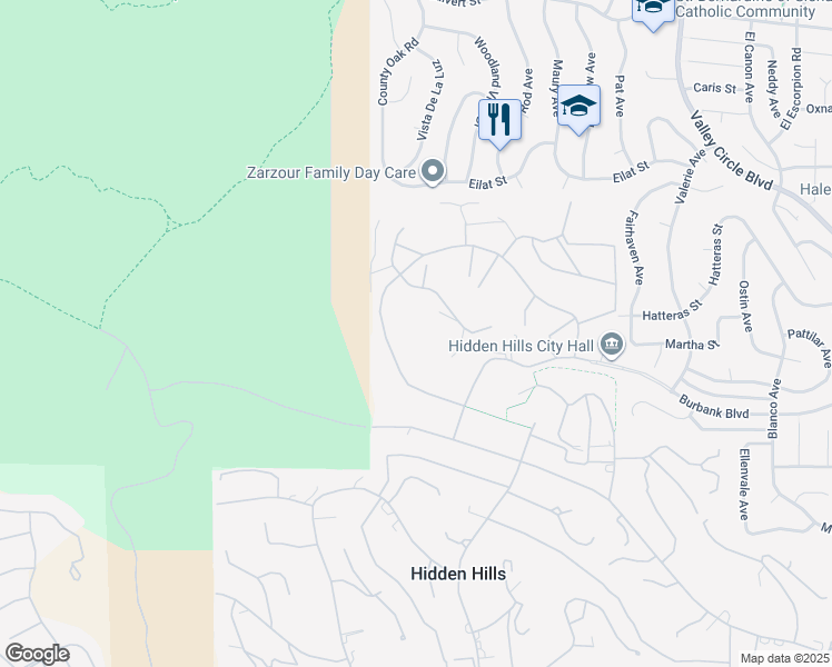 map of restaurants, bars, coffee shops, grocery stores, and more near 24901 Eldorado Meadow Road in Hidden Hills