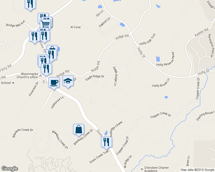 map of restaurants, bars, coffee shops, grocery stores, and more near 307 Golden Court in Canton