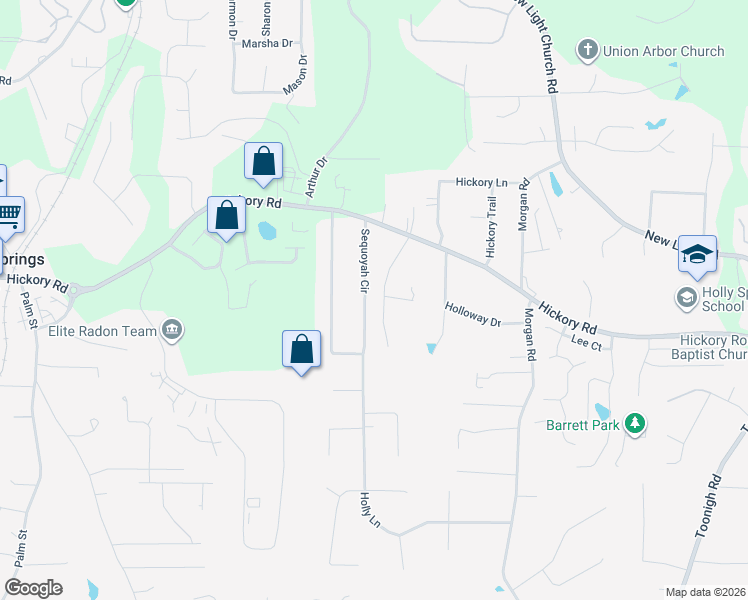 map of restaurants, bars, coffee shops, grocery stores, and more near 153 Sequoyah Cir in Canton