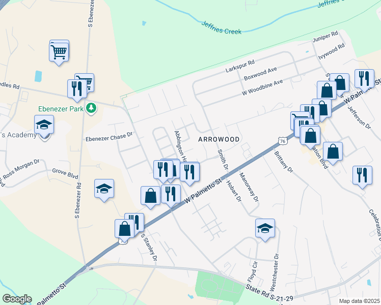 map of restaurants, bars, coffee shops, grocery stores, and more near 912 Kenley Hall in Florence