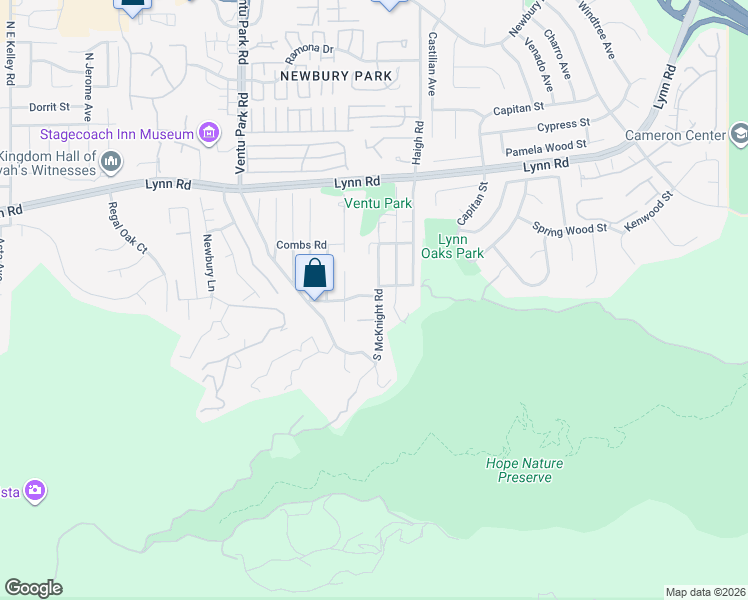 map of restaurants, bars, coffee shops, grocery stores, and more near 1165 McKnight Road in Thousand Oaks