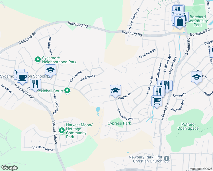 map of restaurants, bars, coffee shops, grocery stores, and more near 4209 Via Encanto in Thousand Oaks