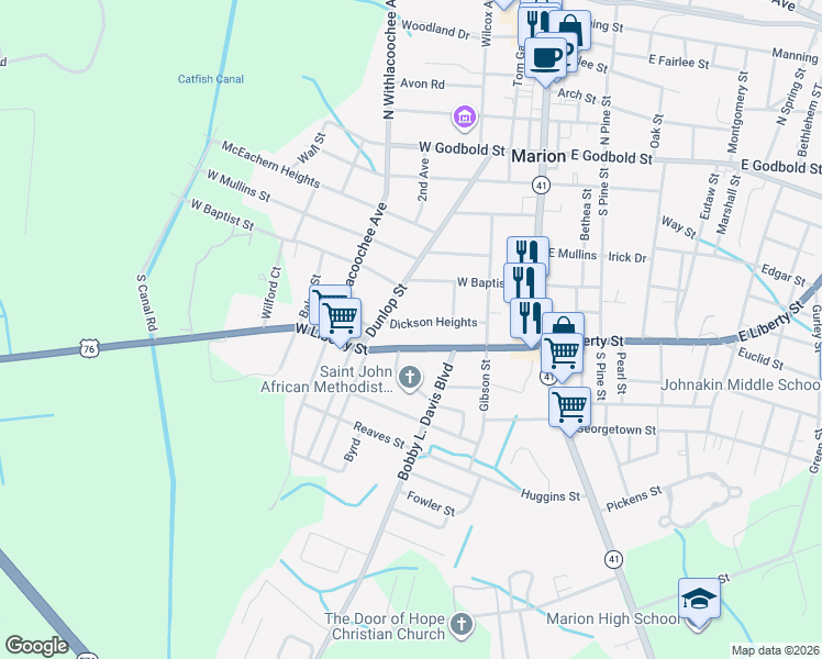 map of restaurants, bars, coffee shops, grocery stores, and more near 312 Dickson Heights in Marion