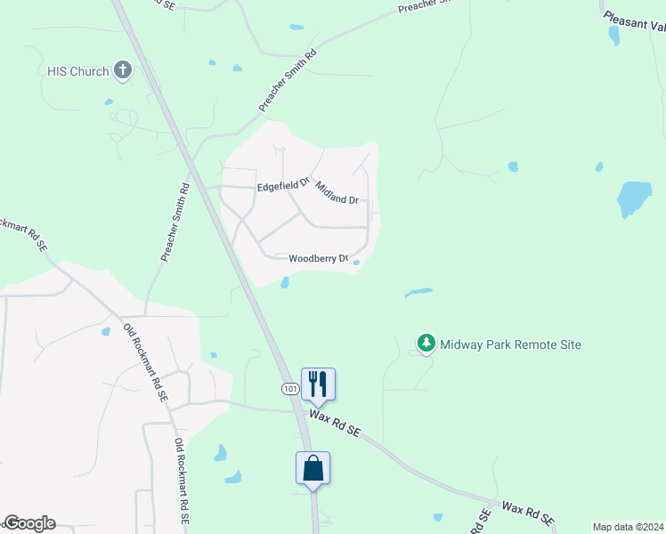 map of restaurants, bars, coffee shops, grocery stores, and more near 26 Woodberry Drive in Silver Creek