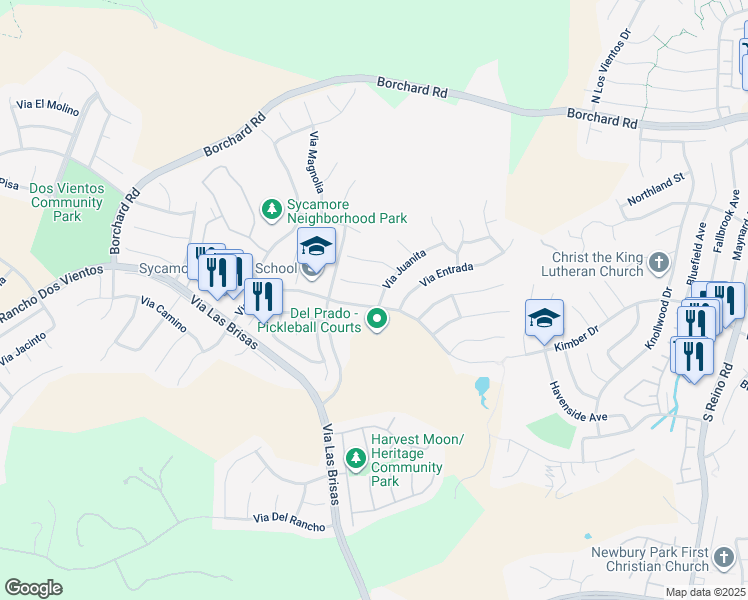 map of restaurants, bars, coffee shops, grocery stores, and more near 4501 Via Rio in Thousand Oaks