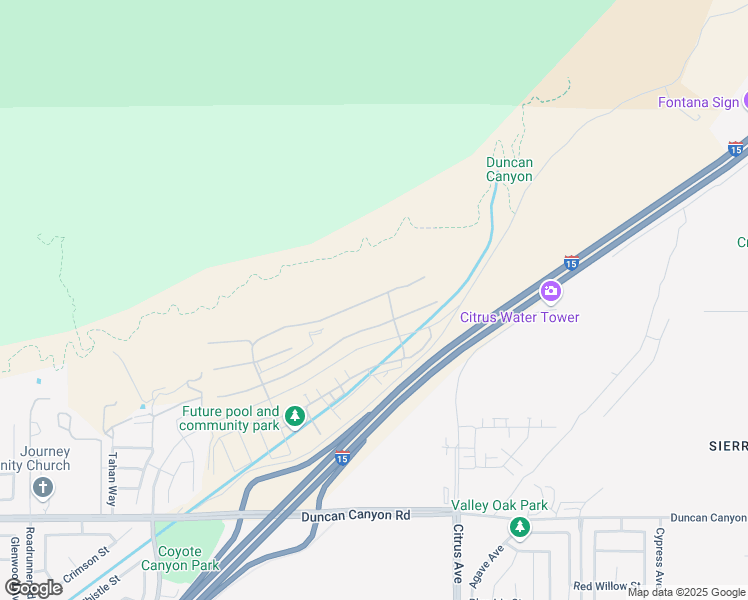 map of restaurants, bars, coffee shops, grocery stores, and more near Conservatory Drive in San Bernardino County