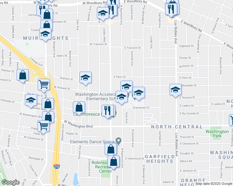 map of restaurants, bars, coffee shops, grocery stores, and more near 1564 North Fair Oaks Avenue in Pasadena