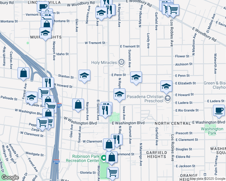 map of restaurants, bars, coffee shops, grocery stores, and more near 1564 North Fair Oaks Avenue in Pasadena