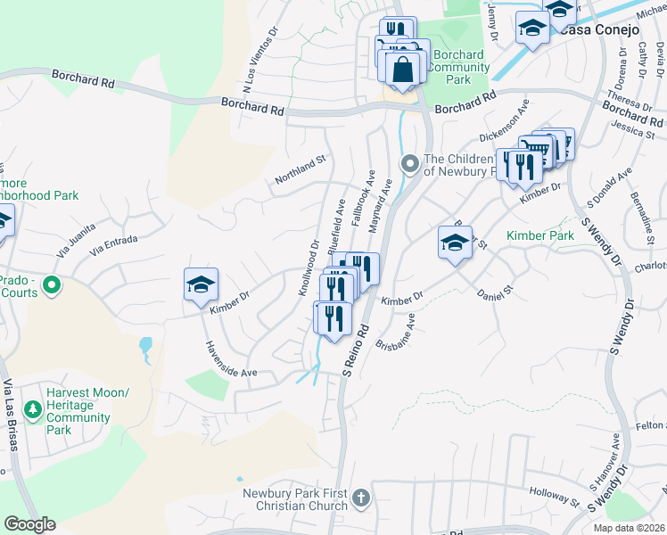 map of restaurants, bars, coffee shops, grocery stores, and more near 234 Fallbrook Avenue in Thousand Oaks