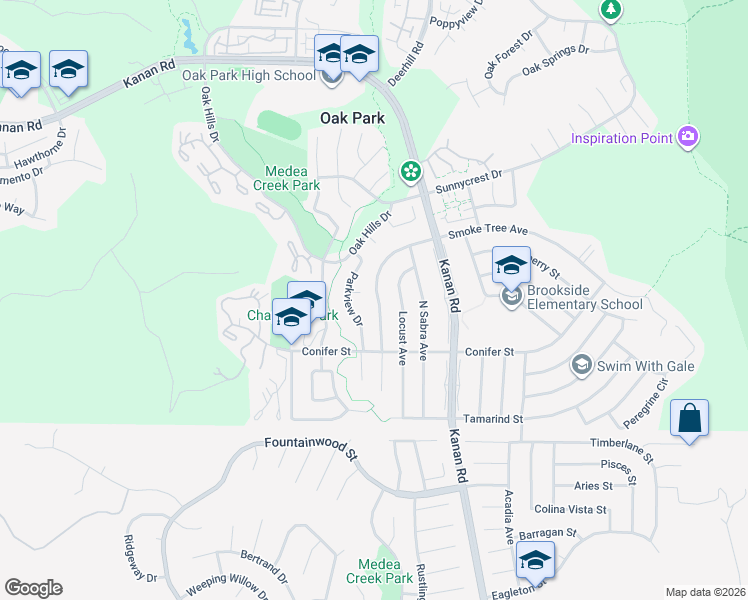 map of restaurants, bars, coffee shops, grocery stores, and more near 5970 East Oak Meadow Place in Oak Park