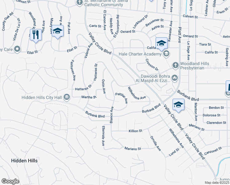 map of restaurants, bars, coffee shops, grocery stores, and more near 5630 Blanco Avenue in Los Angeles