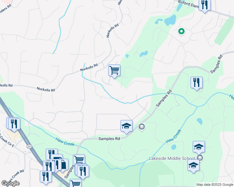 map of restaurants, bars, coffee shops, grocery stores, and more near 2555 Fairview Drive in Cumming