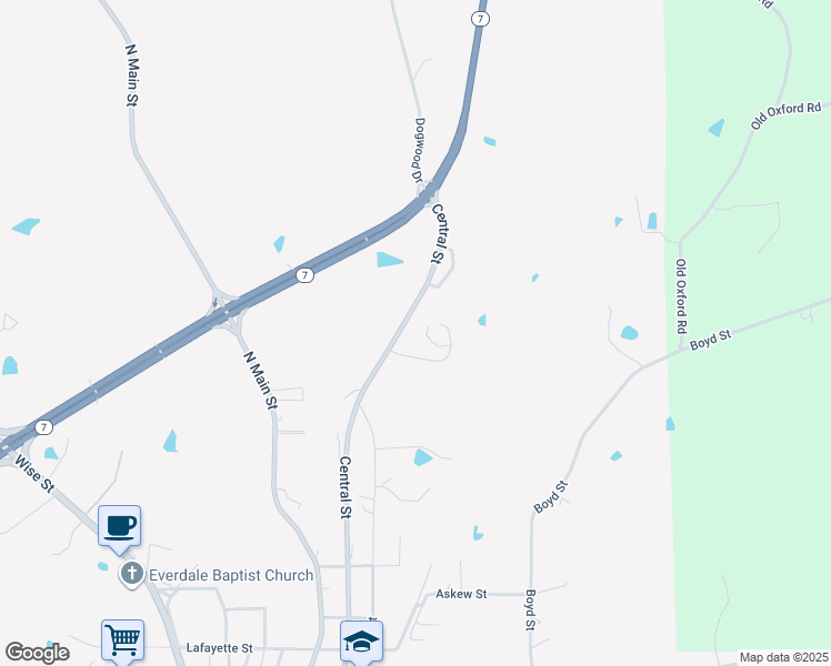 map of restaurants, bars, coffee shops, grocery stores, and more near 1804-1814 Central Street in Water Valley