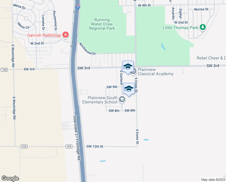 map of restaurants, bars, coffee shops, grocery stores, and more near 586 S Holliday in Plainview