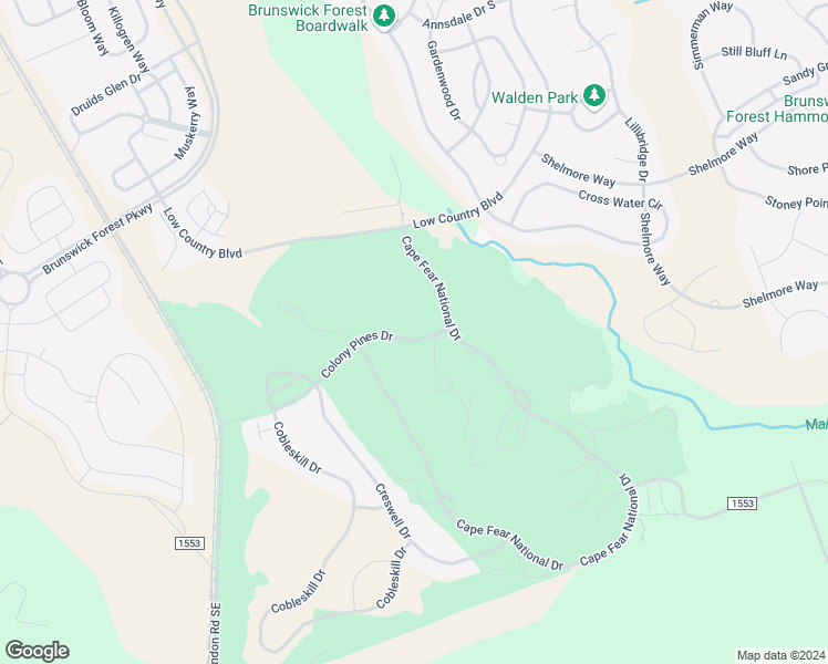 map of restaurants, bars, coffee shops, grocery stores, and more near 2016 Colony Pines Drive in Leland