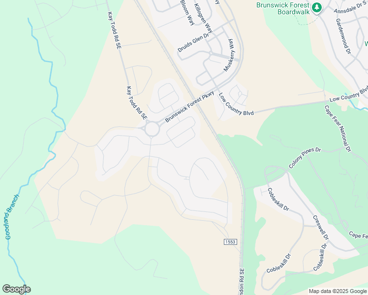 map of restaurants, bars, coffee shops, grocery stores, and more near Clarendon Road Southeast in Leland