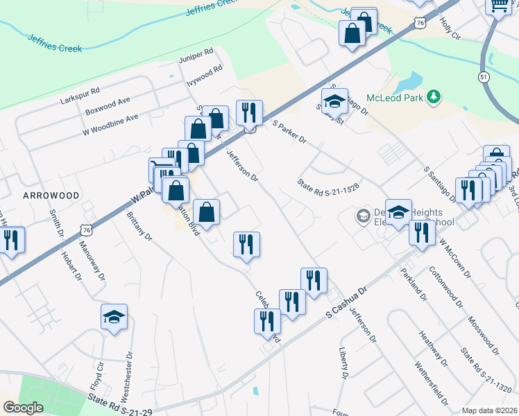 map of restaurants, bars, coffee shops, grocery stores, and more near 2803 Kintyre Road in Florence
