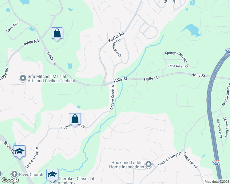 map of restaurants, bars, coffee shops, grocery stores, and more near 1126 Copper Creek Drive in Canton