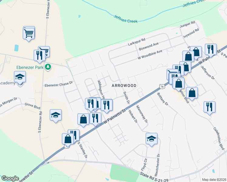map of restaurants, bars, coffee shops, grocery stores, and more near 909 Bromley Hall in Florence