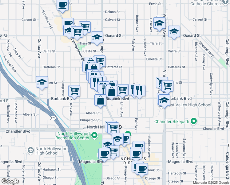 map of restaurants, bars, coffee shops, grocery stores, and more near 11314 Martha Street in Los Angeles